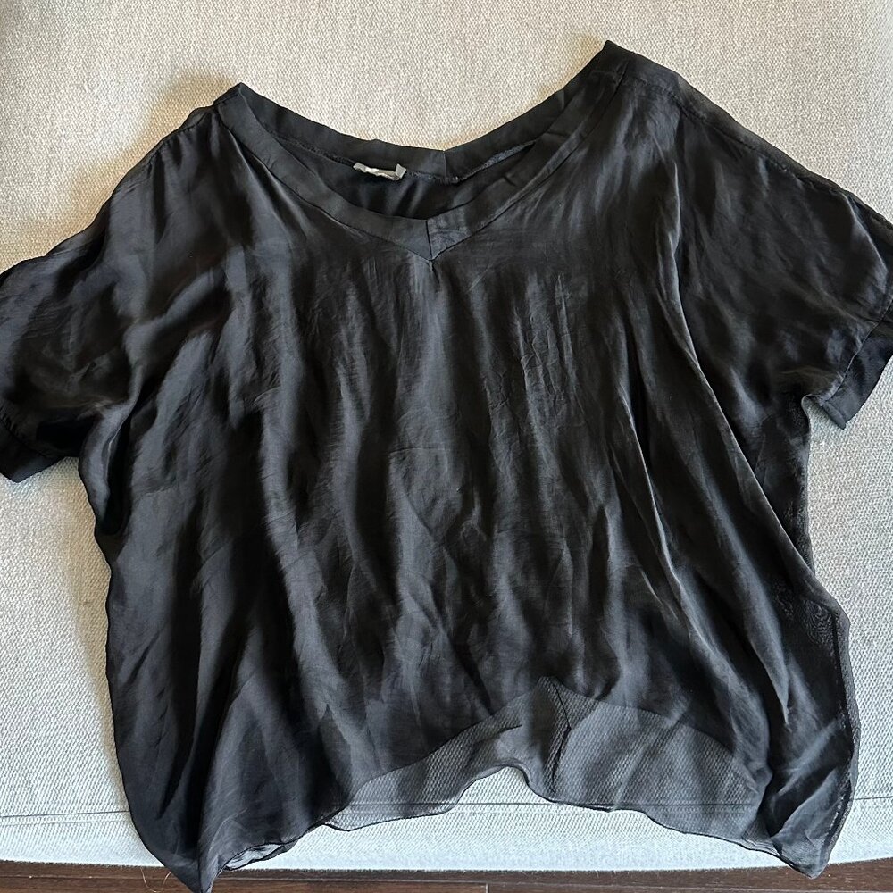 black short sleeve, v-neck shirt